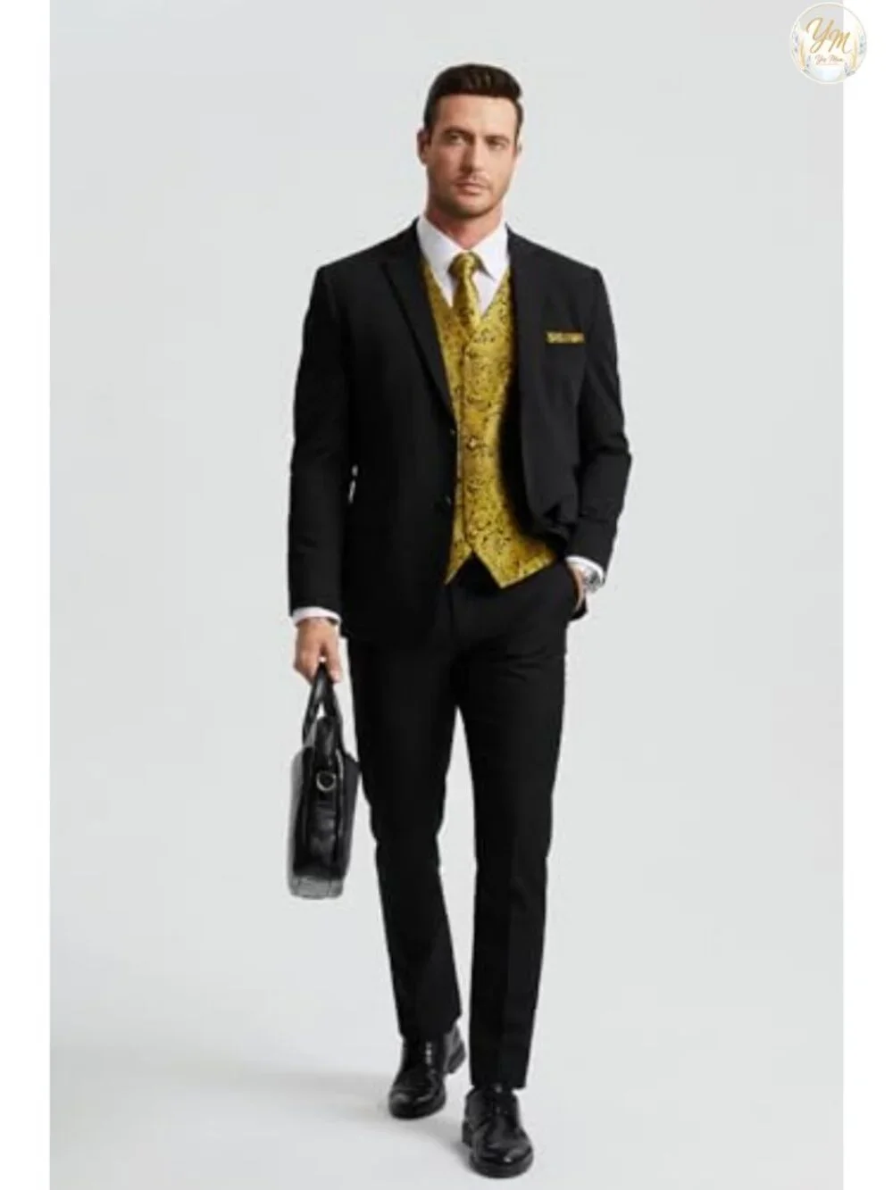 Vest and Tie Set for Men Paisley Jacquard Formal Suit Vest with Tie and Pocket